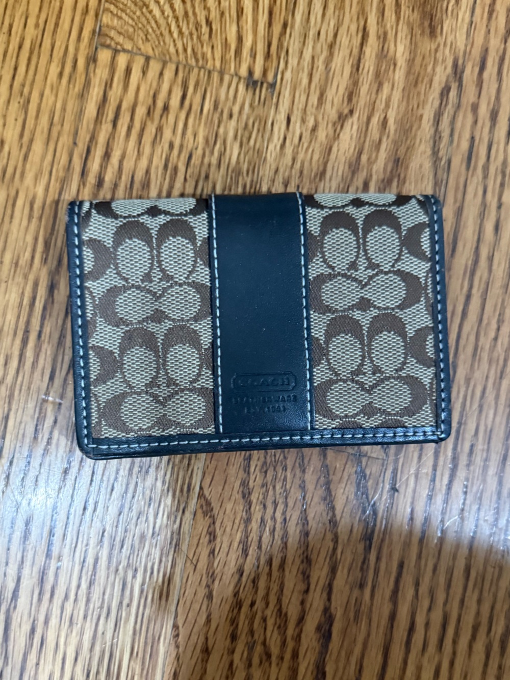 Coach Signature Canvas Leather ID Wallet Card Holder Brown